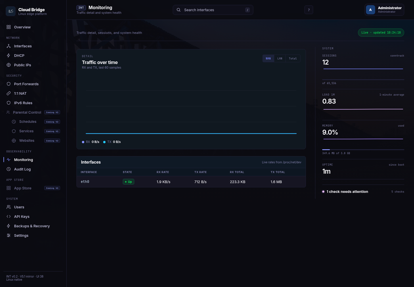 Cloud Bridge live monitoring and system health