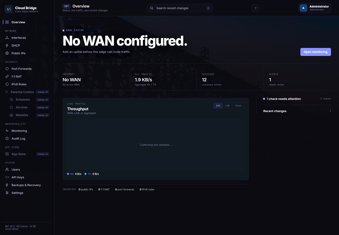 Cloud Bridge overview with edge status and traffic